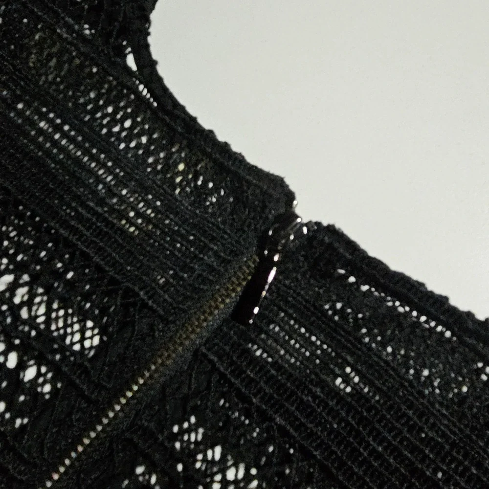 Mare Mare Black Lace Ruffle Tiered Short Sleeve Cocktail‎ Dress Party Womens S/M